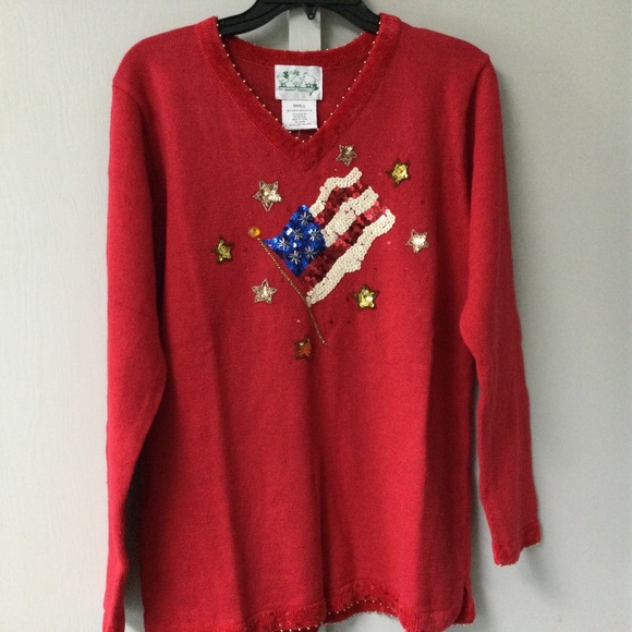 The Quacker Factory Size Small Patriotic red white and blue sweater oversize New - Picture 14 of 16